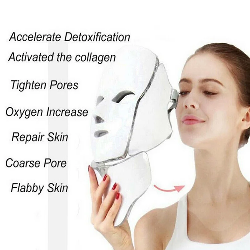  LED 7 Color Light Therapy Face Beauty Device Photon Skin Rejuvenation Whitening Mask With Neck Cove - 4000534758514