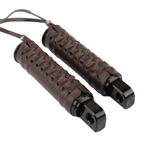 MP03-002-01001-A Черные мотоциклетные подножки для ног, винтажный кожаный чехол для ног для Harley Sportster 883 Touring Dyna Breakout Softail v-стержень - Цвет: MP03-002-01001-A