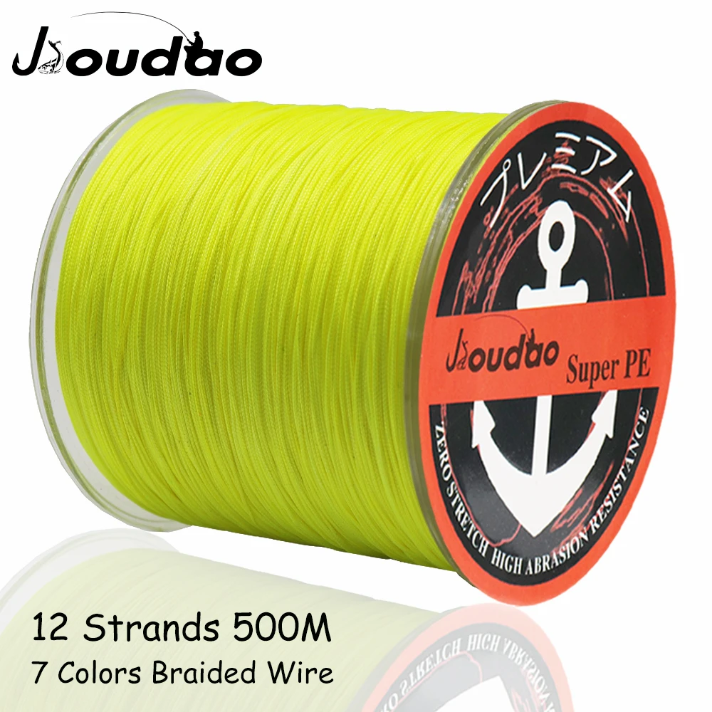 Jioudao Braied Fishing Line 500M PE 12 Strands Multifilament Super Strong Carp Braid Fishing Line 40LB-205LB