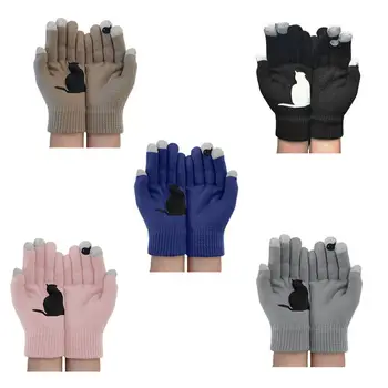 

Women Winter Knitted Touchscreen Gloves Cartoon Cat Bird Irregular Warm Mittens NEW