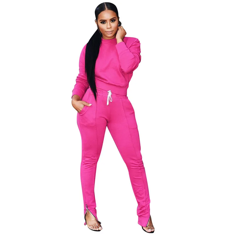 

Two Piece Set Tracksuit Women Crop Top and Pockets Full Length Pants Lounge Wear 2 Piece Outfits Jogging Sweat Suits Women Set