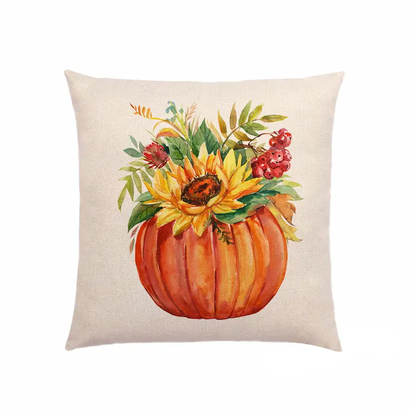 Pillowcase Cotton Linen Flower Pattern Pillow cover Happy Fall Thanksgiving Day Soft Cushion Cover Car Home Sofa Decor - Цвет: 1
