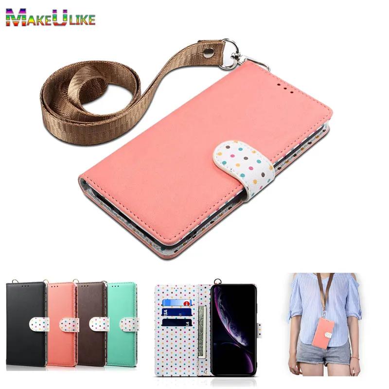 

Lanyard Wallet Case For Xiaomi Redmi 7 7A K20 Pro Note 6 7 Pro Flip Case PU Leather Cute Dot Phone Bag Cover