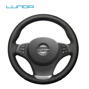 

LUNDA Black Leather Car Steering Wheel Cover for BMW X5 E53 2004-2006 E83 X3 2003-2010 Custom made Steering cover