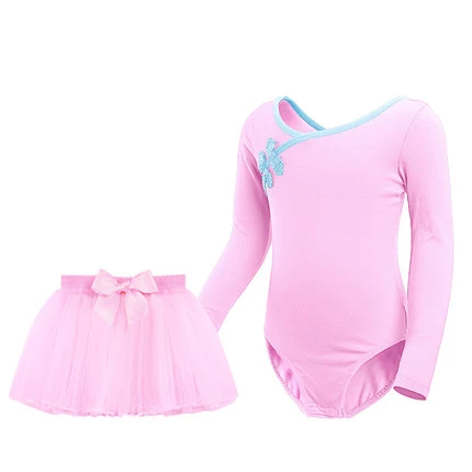 Pink Long skirt Классический стиль воротник Мандарин балетный танец купальник дети девочки дети красный длинный купальник с коротким рукавом Одежда для танцев - Цвет: Pink Long skirt