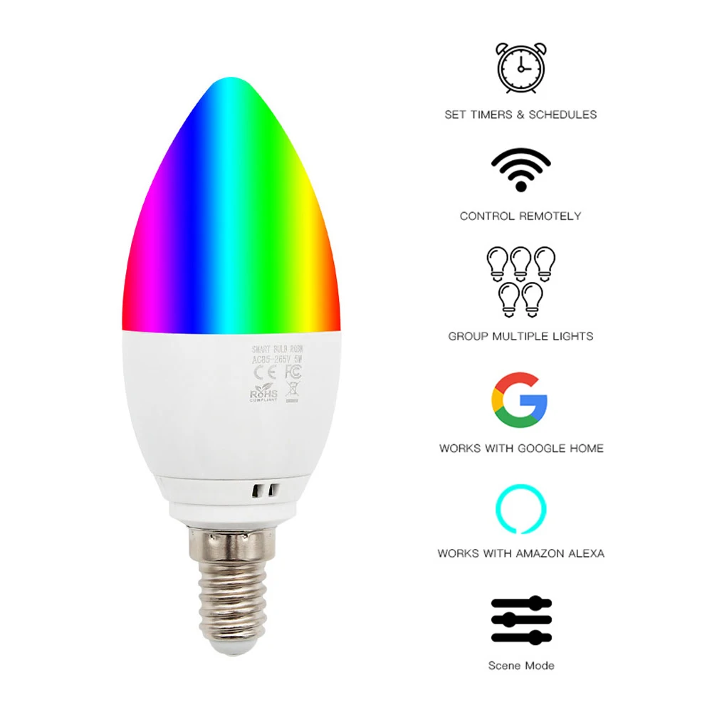 New Smart WiFi candle bulb light timing E14 RGB bulb wifi/voice Control home automation kit for Alexa/IFTTT/Google Home
