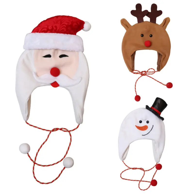 Милые рождественские шапки для маленьких мальчиков и девочек, зимняя теплая Рождественская шапка для малышей, Шапка-бини с изображением Санта-Клауса, оленя, снеговика, Рождественская шапка