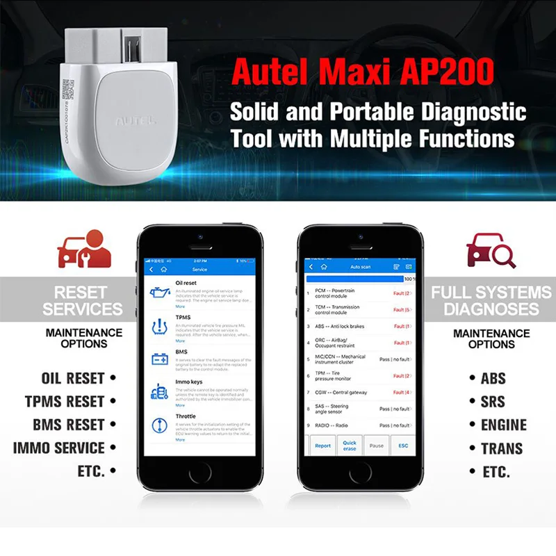 Autel MaxiAP AP200 Bluetooth OBD2 считыватель кода с полной системой диагностики AutoVIN TPMS IMMO сервис для DIYers упрощает