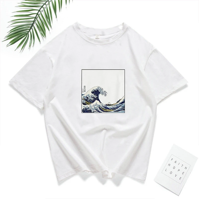 Летняя женская футболка в стиле Харадзюку, японская волна, мультяшная футболка с буквенным принтом, Забавные топы с короткими рукавами и круглым вырезом, футболки, ropa mujer