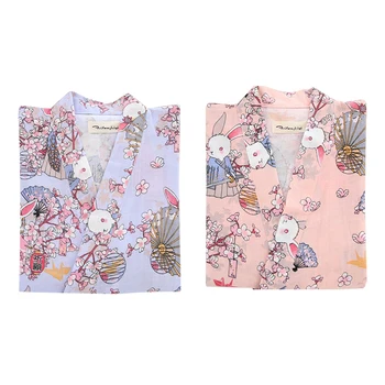 

Cotton Woman Kimono Pajamas Yukata Japanese Style Floral Loose Long Sleepwear NightGown Cardigan Leisure Bathrobe CY