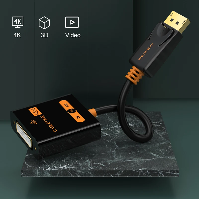 Переходник CABLETIME с порта дисплея на DVI переходник штырь гнездо активный порт DP