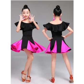 

Latin Dance Dresses 2020 Kids Dancing Girl Oblique Swing Ballroom Tango Salsa Black Dress for Women Stage Performance Clothing