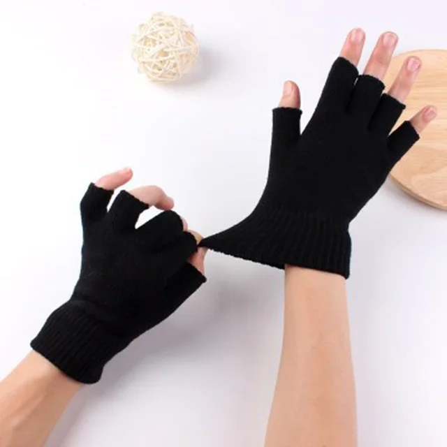 Fashion black half finger touch screen elastic gloves winter men women riding bicycle writing warm half finger gloves D84 5