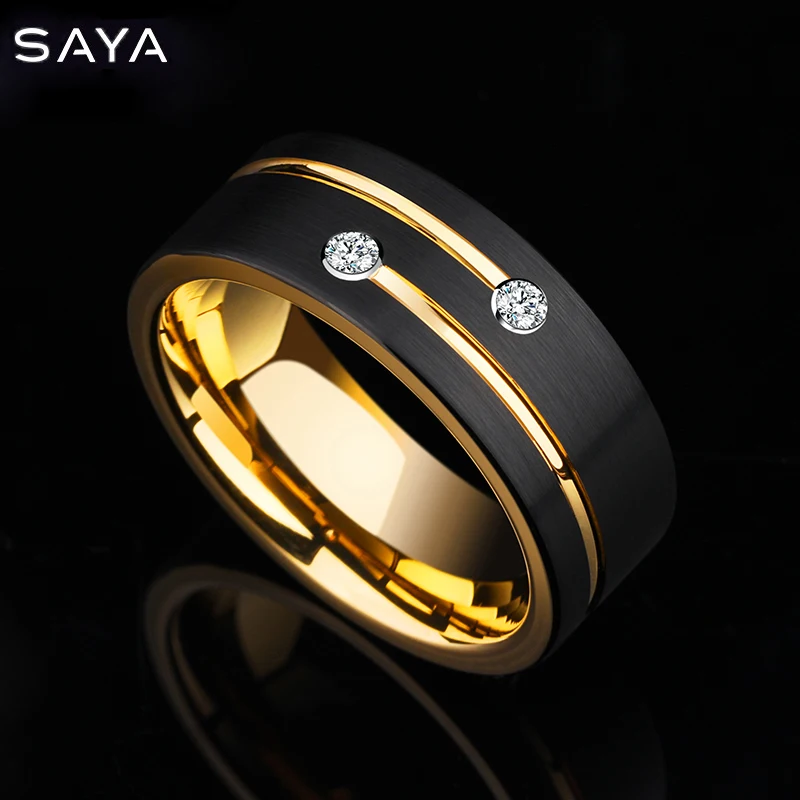 

Engagement Rings, 8mm Width for Men Black Gold Color Tungsten Carbide Rings Comfort Fit Band, CustomizedFree Shipping