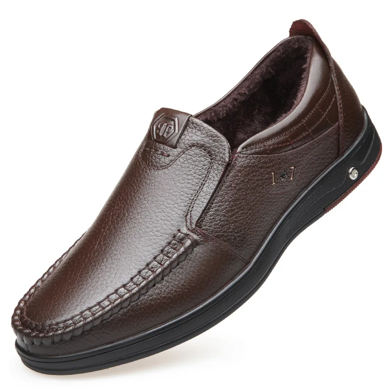 Men's Shoes Legal Leather Soft Soled Slippers, Casual Anti-skid, Breathable Men's Shoes, Plush and Warm, New 2021