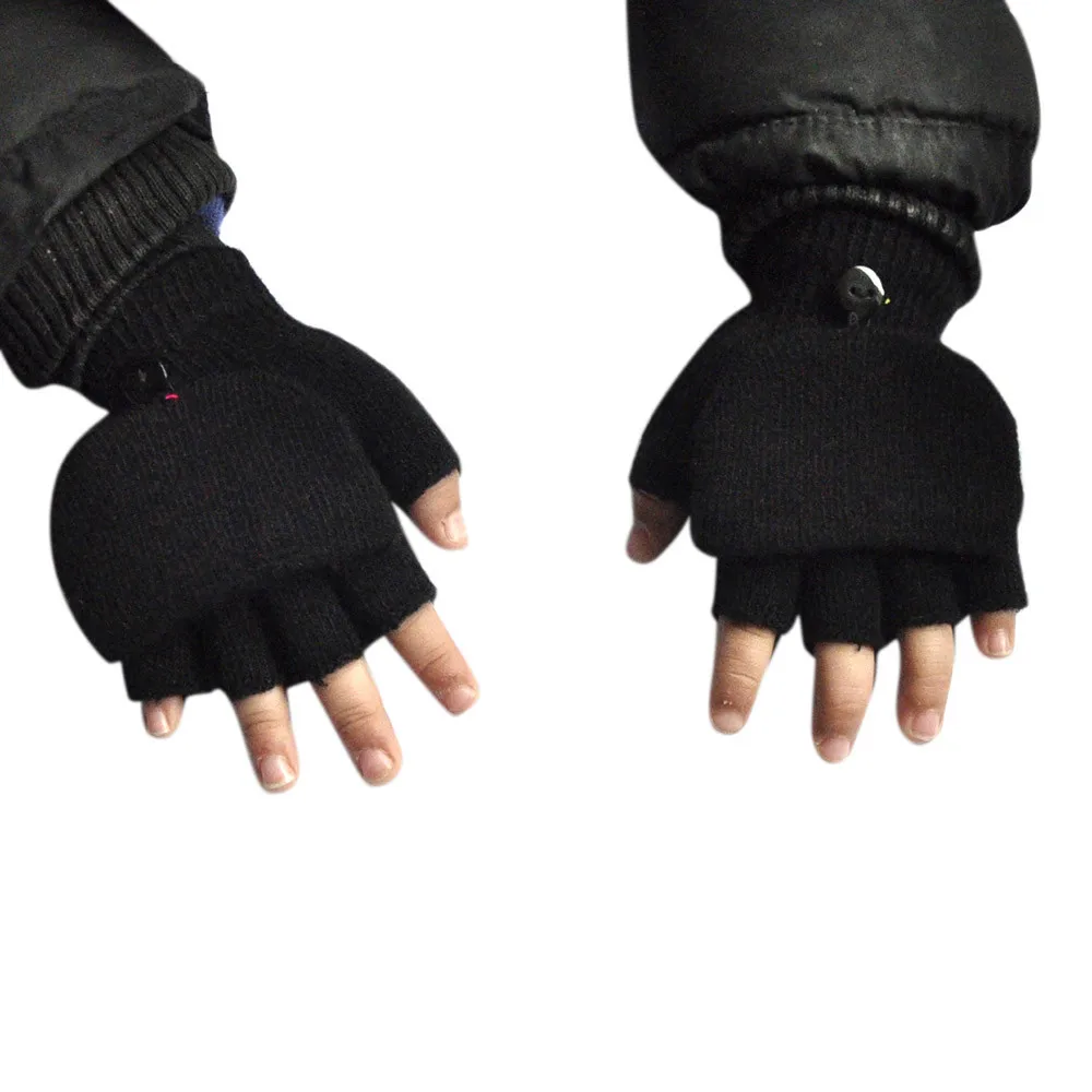 Boy and Girl Gloves Children Crochet Thumbhole Knit Wrist Mittens Keep Warm Solid Winter Gloves Flip Cover Fingerless Gloves