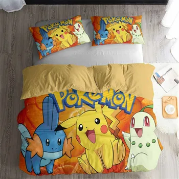 

HELENGILI 3D Bedding Set Pokemon Pikachu Print Duvet Cover Set Bedcloth with Pillowcase Bed Set Home Textiles #JL-40