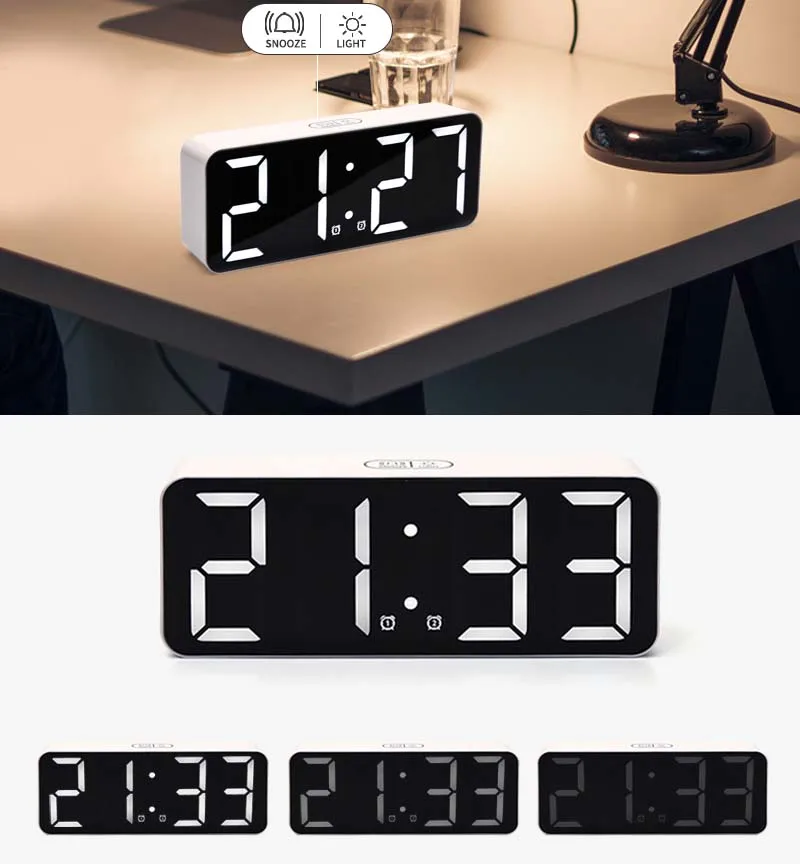 LED Digital Alarm Clock Temperature Date Display Desktop Mirror Clocks Home Table Decoration Electronic Clock