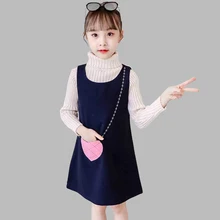 Платье для девочек плотное шерстяное платье-жилет для девочек; Лоскутные Детские праздничные платья с карманами для девочек; сезон весна-осень; Милая Одежда для девочек