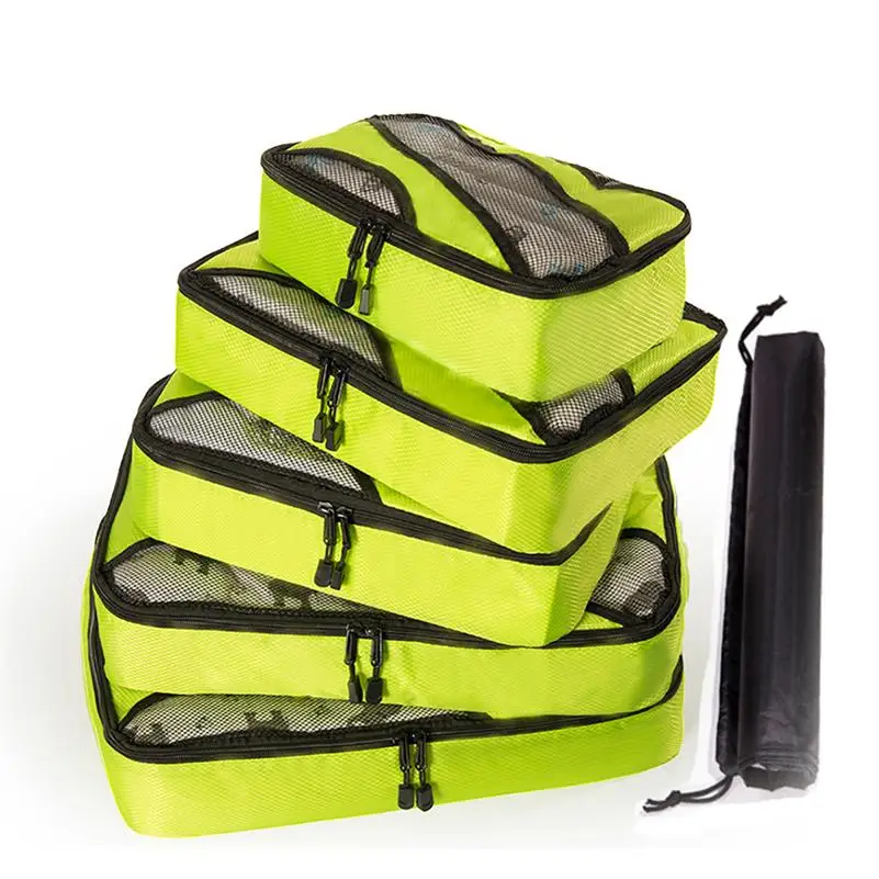 Сумка для багажа нейлоновая/Женская/Большая/Дамская/Большая/водонепроницаемая/Дорожная сумка органайзер наборы для упаковки кубик Органайзер сумка для путешествий - Цвет: GREEN 5 SET