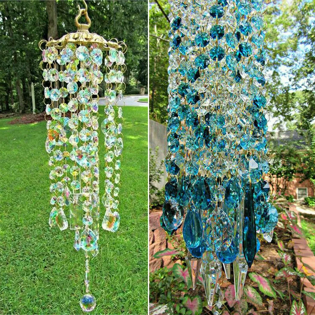 21cm Colorful Crystal Wind Chimes Home Garden Patio Lawn Hanging Decoration Ornament Wind Chimes Crystal Wind Chimes Wind Chimes