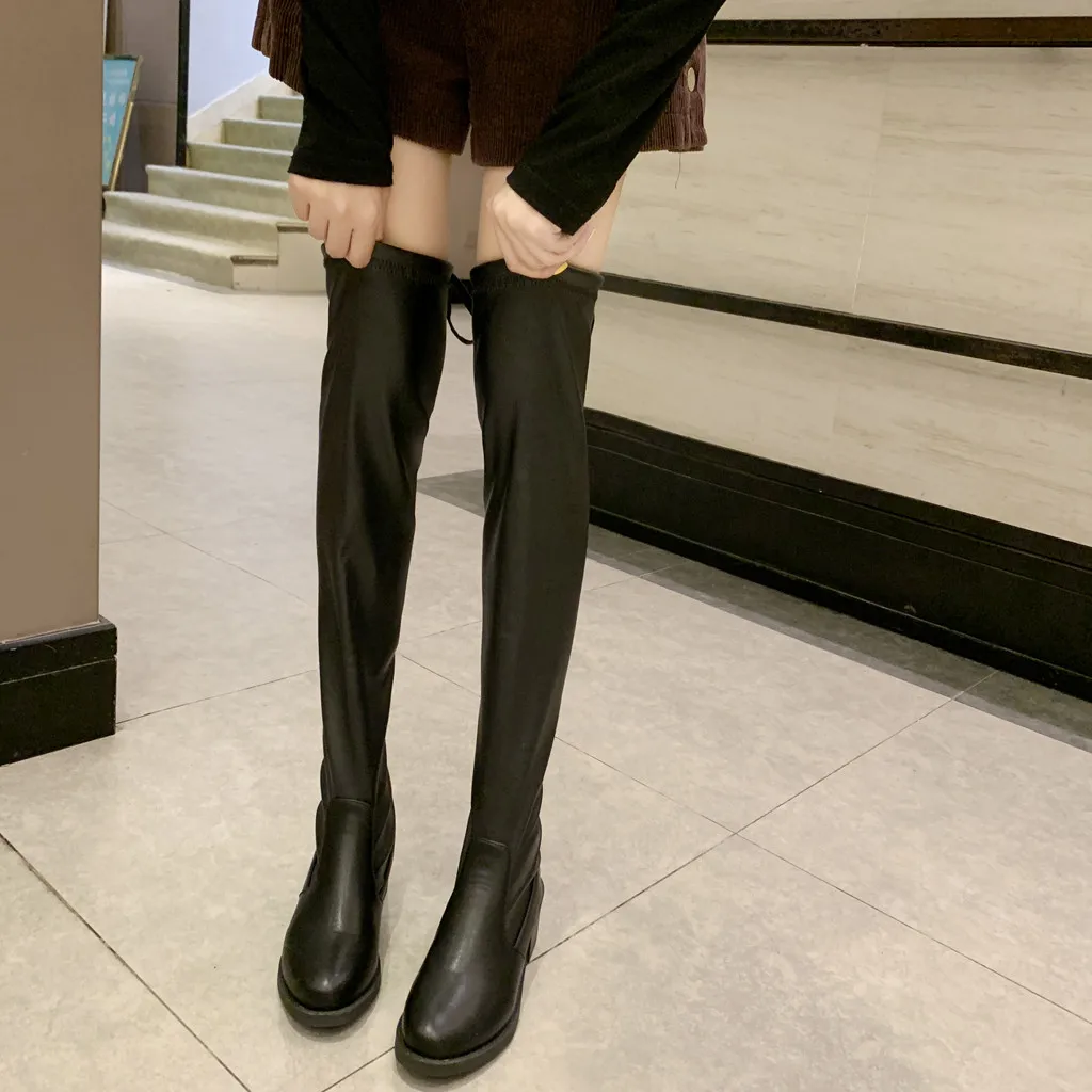 SAGACE/обувь женские зимние высокие сапоги до колена с ремешком на квадратном каблуке в ковбойском стиле; Теплая обувь; новые модные женские сапоги; 2019Sep7