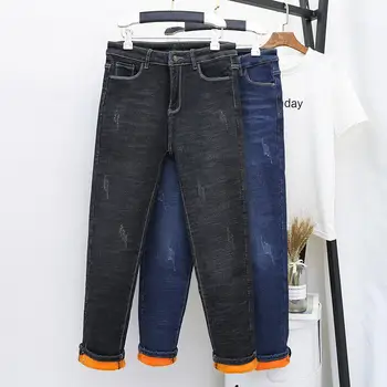 

M-4XL High Waist Jeans Women Plus Velvet Warm Thicken Denim Pencil Pants Trousers Women Casual Boyfriend Jeans For Women Q2113