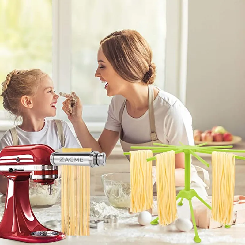 Foldable Pasta Drying Rack- Plastic Spaghetti Household Noodle Dryer with  10 Bar Handles 