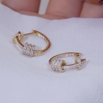 14k Real Gold Luxury Super Shine CZ Buckle Earrings High Quality Delicate AAA Zircon Circle Earring Jewelry Pendant Accessories