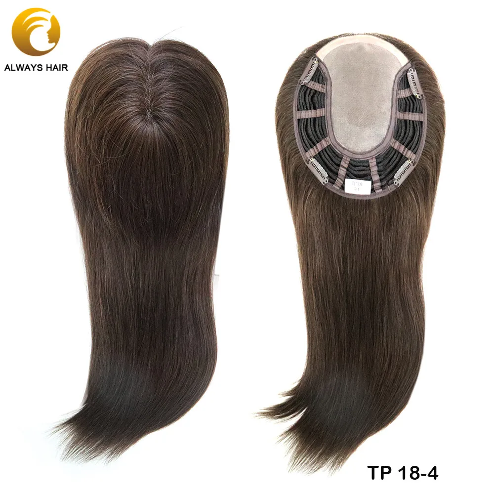 TP18 1" тонкий моно парик Топпер для женщин натуральный прямой парик человеческие волосы клип в топпере 120% плотность волос штук