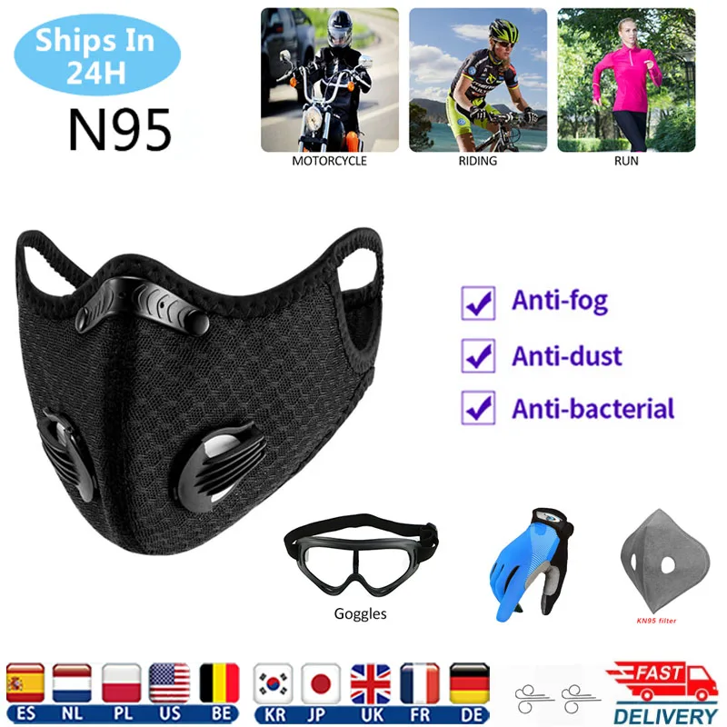 

N95 Activated Carbon Dust-proof Cycling Face Mask Anti-Pollution Bicycle Outdoor Training Mask Face Shield PK Ffp2 FFP3 Mask