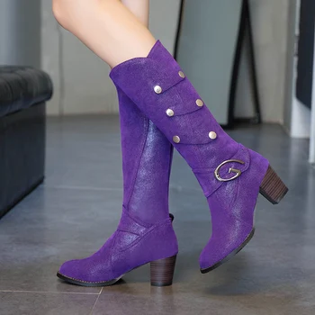 

INS hot women mid-calf boots plus size 22-28cm fashion pu leather Metal buckle middle boots for women winter boots women