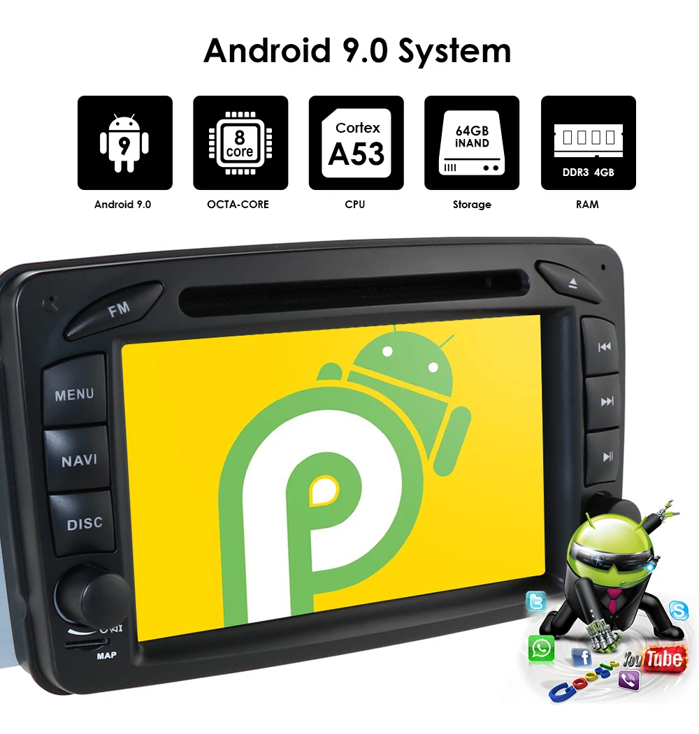 Discount 2DIN Android 9.0PX5 Octa core 4GRAM+64GROM GPS Navigation for Mercedes-Benz A-W168 C-W203Viano VitoW209Support SWC WIFI 5