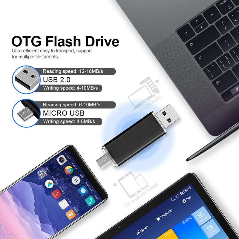 OTG usb флеш-накопитель 64 ГБ флеш-накопитель 128 ГБ 32 ГБ 16 ГБ USB флешка 8 ГБ 4 ГБ высокоскоростной OTG металлический флеш-накопитель для телефона/ПК