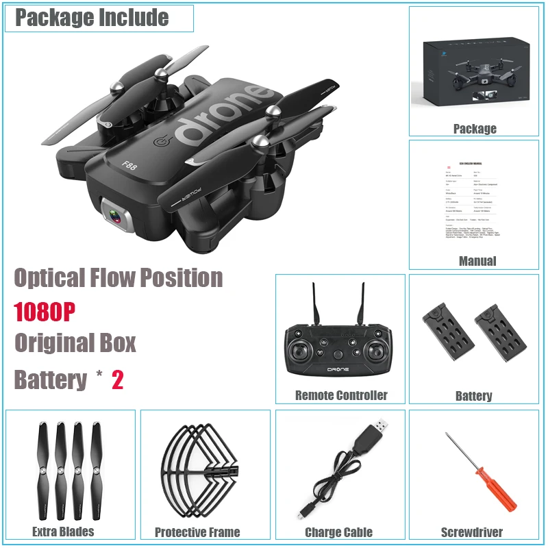 1080P 2BAT ColorBox Оптическое положение потока Радиоуправляемый Дрон с HD камерой 4K Wifi FPV Квадрокоптер игрушки складной вертолет жесты фото и видео Дрон - Color: 1080P 2BAT ColorBox