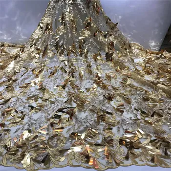 

Latest French Lace Fabric 2019 High Quality Gold Wedding African Lace Fabric Sequins 3d Lace Fabric For Nigerian Lace