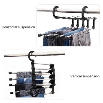 

5in1 Pant Rack Stainless Steel Clothes Hanger Multi-functional Wardrobe Storage Shelf Space-saving Magic Hanger Closet Organizer