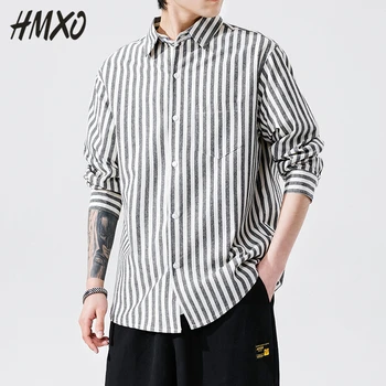 

HMXO Men's Cotton Striped Shirt Long Sleeve Tops 2020 Men's Popular Loose Shirt Men Street Wear Spring Fashion Male Clothes 5X