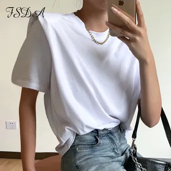 

FSDA 2020 Summer Short Sleeve T Shirt Basic Women White Casual O Neck Tee Streetwear Elegant Loose Sexy Top Shirts Ladies