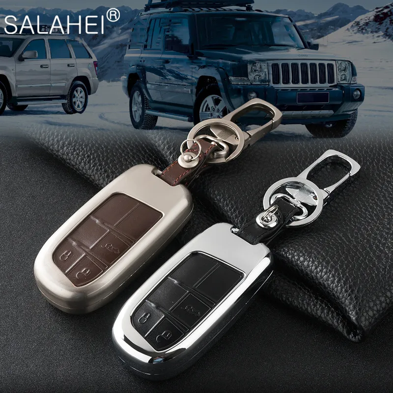 4 Buttons PU Leather Key FOB Case Cover For Jeep Grand Chrysler 300 Dodge Fiat 