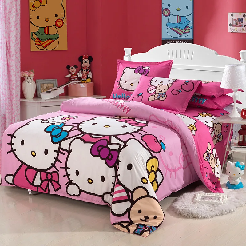Home Textile Hello Kitty Bedding Set Cotton Bed Linen 3/4pcs Include Duvet Cover Bed Sheet Pillowca