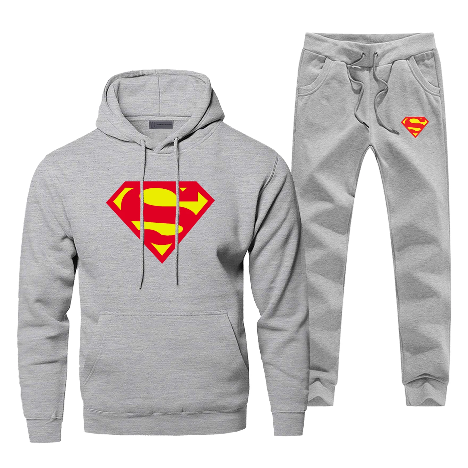 Супермен Кларк Кент толстовки брюки мужские наборы спортивный костюм из двух частей Топы Брюки и футболка спортивные штаны осенние спортивные 2 шт. спортивный костюм - Цвет: Gray