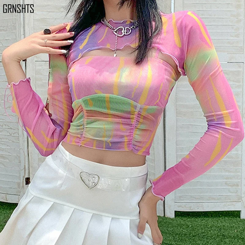 Комплект из 2 предметов с разноцветными складками укороченный топ Y2k для женщин