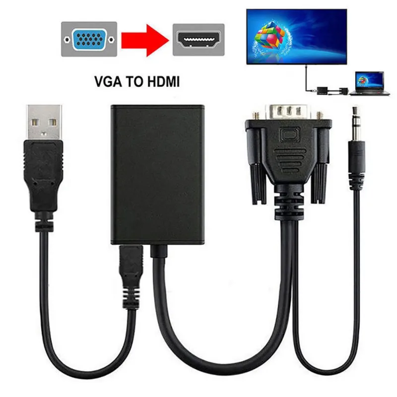 Профессиональный VGA к HDMI адаптер мужской выход 1080P HD+ Аудио ТВ AV HDTV 3,5 мм видео кабель конвертер S01