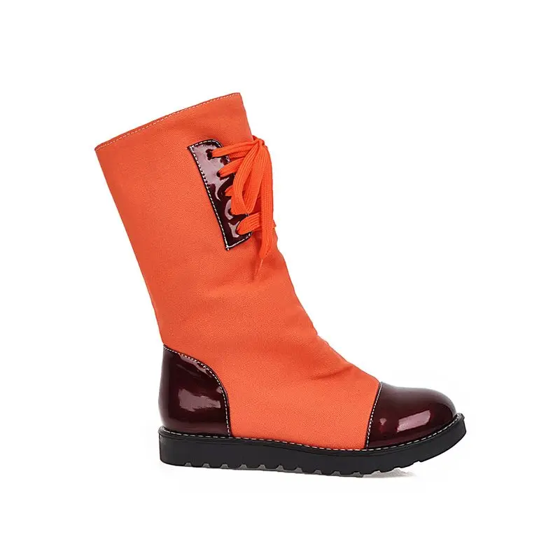 EGONERY/милые ботинки в западном стиле; Цвет фиолетовый, синий, оранжевый, красный, розовый, красный; сапоги до середины икры; модные Зимние красивые женские ботинки на плоской подошве; большие размеры