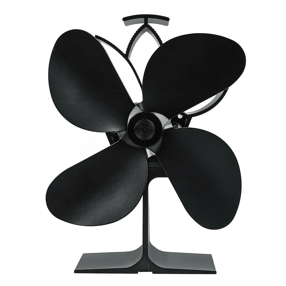 4 Blades Fuel Saving Fireplace Fan Portable Low Noise Home Heat Operated Efficient Winter Black Aluminum Alloy Indeformable