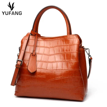 

YUFANG Women Handbags 100% Cowskin Messenger Bag Alligator Pattern Shoulder Bag Large Capacity Daily Casual Bag Vintage Color