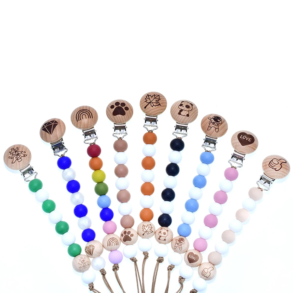 Mabochewing 100pcs Customize Laser Pattern Round Beech Wood Beads Baby Teethers
