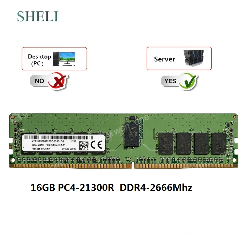Memória do Servidor do Reg de Sheli 2666 Mhz Pc4-21300r 288 p Ecc 16 gb 2rx8 Pc4-2666v-r Ddr4