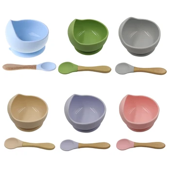 

2 Pcs BPA Free Silicone Waterproof Baby Suction Cup Base Bowl Training Spoon Set New Dropship